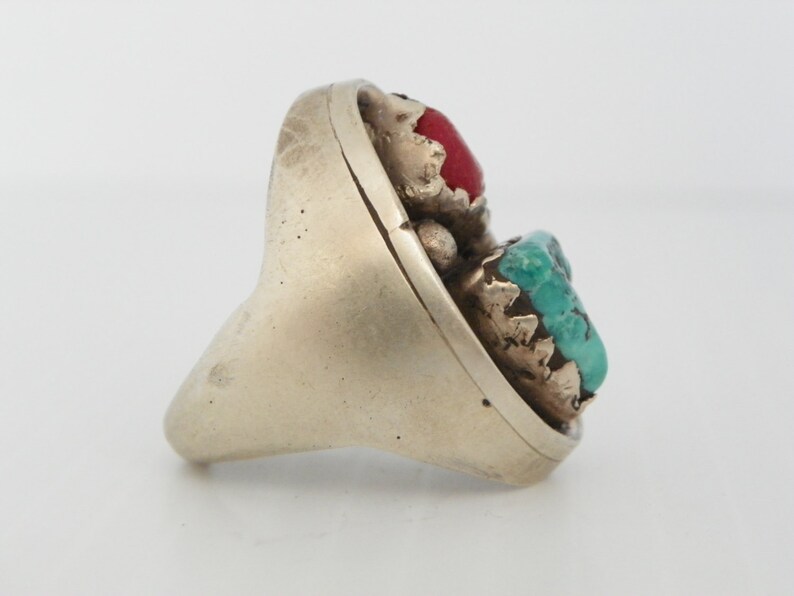 Men/'s Coral and Turquoise Sterling Silver Ring
