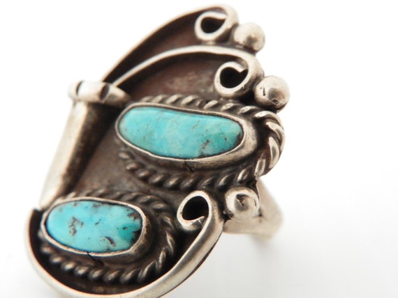 Ladies Double Turquoise Ring - image 1
