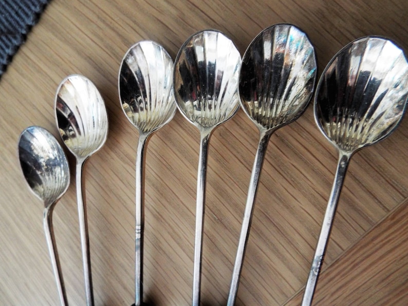 Vintage Set of  Six Coffee Spoons with shell design spoon and ends are coffee beans