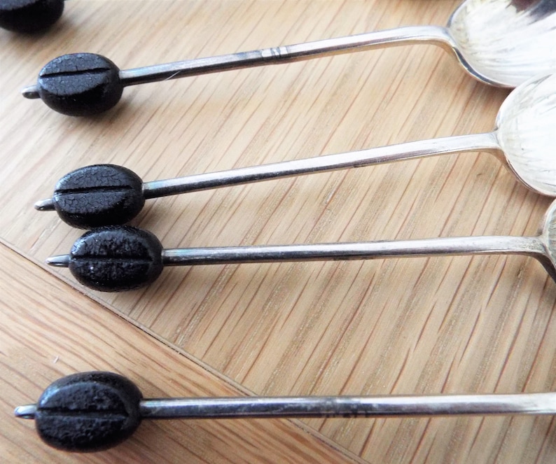 Vintage Set of Six Coffee Spoons with shell design spoon and ends are coffee beans