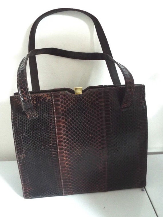 Vintage Handbag 1940s Brown Snakeskin two handled