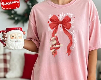 Comfort Colors Santa On Bow Christmas Shirt: Retro Holiday Tee