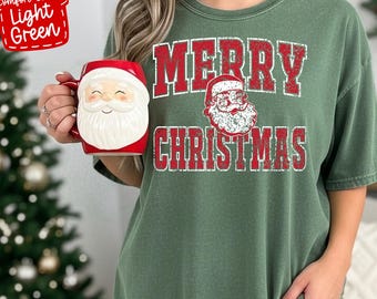 Comfort Colors Merry Christmas Distressed Santa Shirt: Retro Vintage Holiday Tee