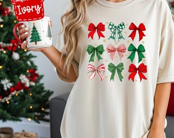 Comfort Colors Coquette Bows Christmas Shirt: Cutesy Holiday Tee
