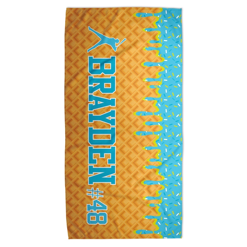 Serviette de plage personnalisée de baseball goutte à goutte crème glacée pour garçons, serviette de plage goutte à goutte, serviette de piscine, cadeau d'équipe, cadeau de baseball pour jeunes Blueberry Crush