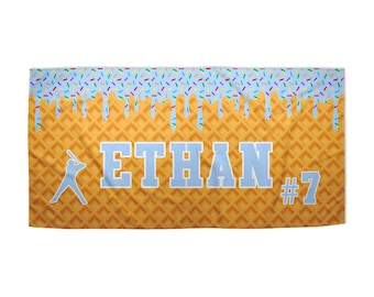 Personalized Ice Cream Drip Baseball Beach Towel For Boys, Drip Beach Towel, Pool Towel, Boys Birthday Gift, Team Gift, Youth Baseball Gift