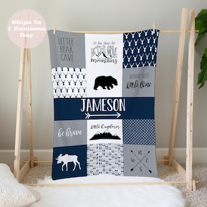 Blue Woodland Themed Blanket Customized with Name for Baby's and Toddlers, 30x40in Crib/Toddler