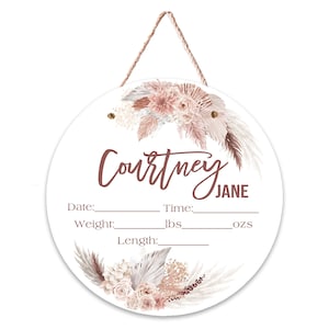 Boho Floral Personalized with Name Birth Stat Announcement Hanger | Birth Stat | Boho Floral Nursery Décor | Baby Gift Set | F5