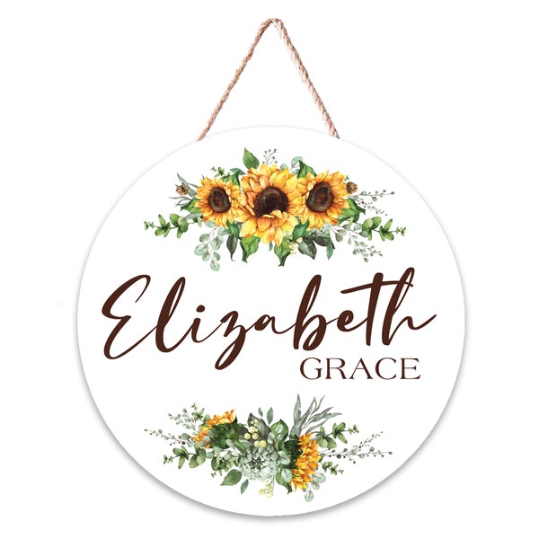 Sunflower Personalized with Name Hanger | Hospital Door Hanger | Navy and Blush Nursery Décor | Baby Photo Prop | Baby Gift Set | F2