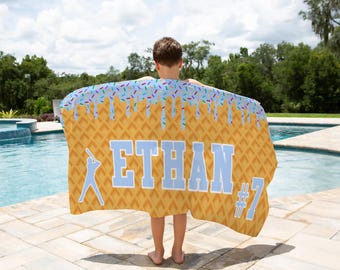 Ships Next Day Personalized Ice Cream Drip Baseball Beach Towel For Boys, Drip Beach Towel, Pool Towel,  Team Gift, Youth Baseball Gift