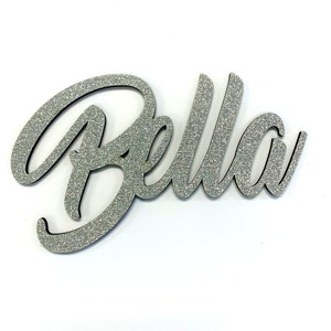 Custom Name Ornament-Wood Ornament-Personalized Laser Cut Ornament-Christmas Tree Glitter Ornament-Christmas Decorations-Tree Decor Silver Glitter