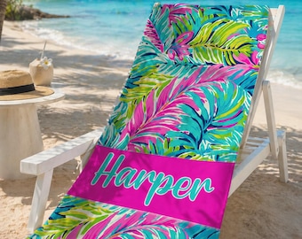 Personalized Preppy Fronds Beach Towel