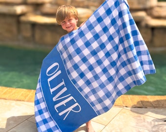 Personalized Gingham Beach Towel for Boys: Summer Camp Gift