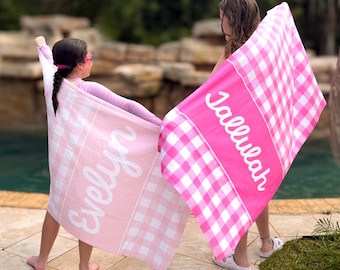 Personalized Gingham Beach Towel: Custom Name Kids Towel