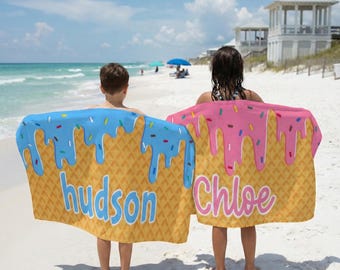 Personalized Ice Cream Drip Beach Towel: Birthday Gift for Kids