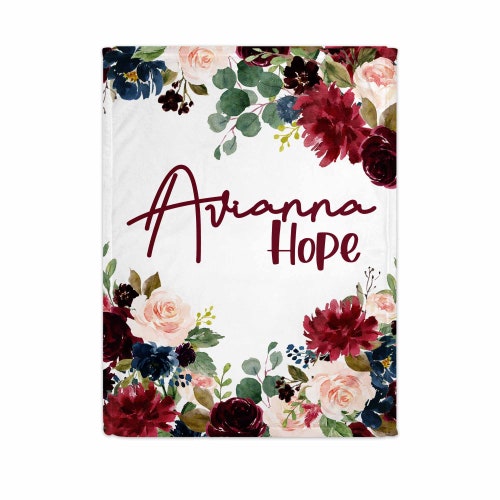 Personalized Floral Baby Blanket for Girls With Name Custom Etsy