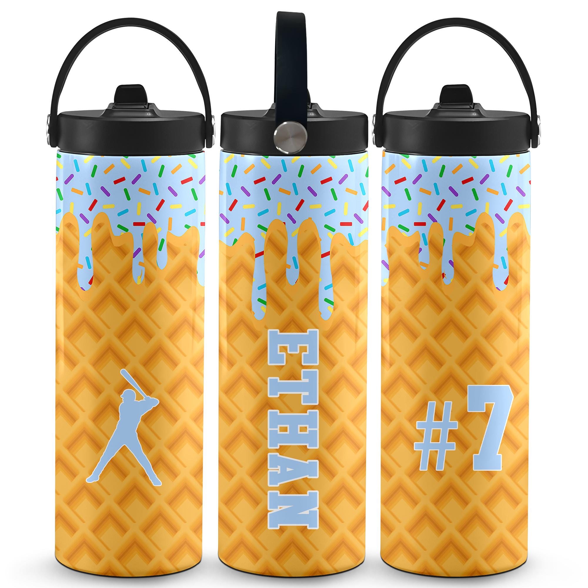 Ice Cream Drip Personalized 20pz Water Bottle Baseball Gift For Boys