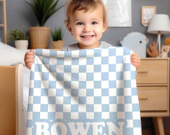 Checkered Print Name Blanket Personalized with Baby's Name for Girls and Boys