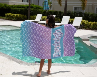 Mermaid Theme Personalized Kids Beach Towels | Children's Towel With Name | Mermaid Gift For Kids | Summer Gift | Girls Birthday Gift