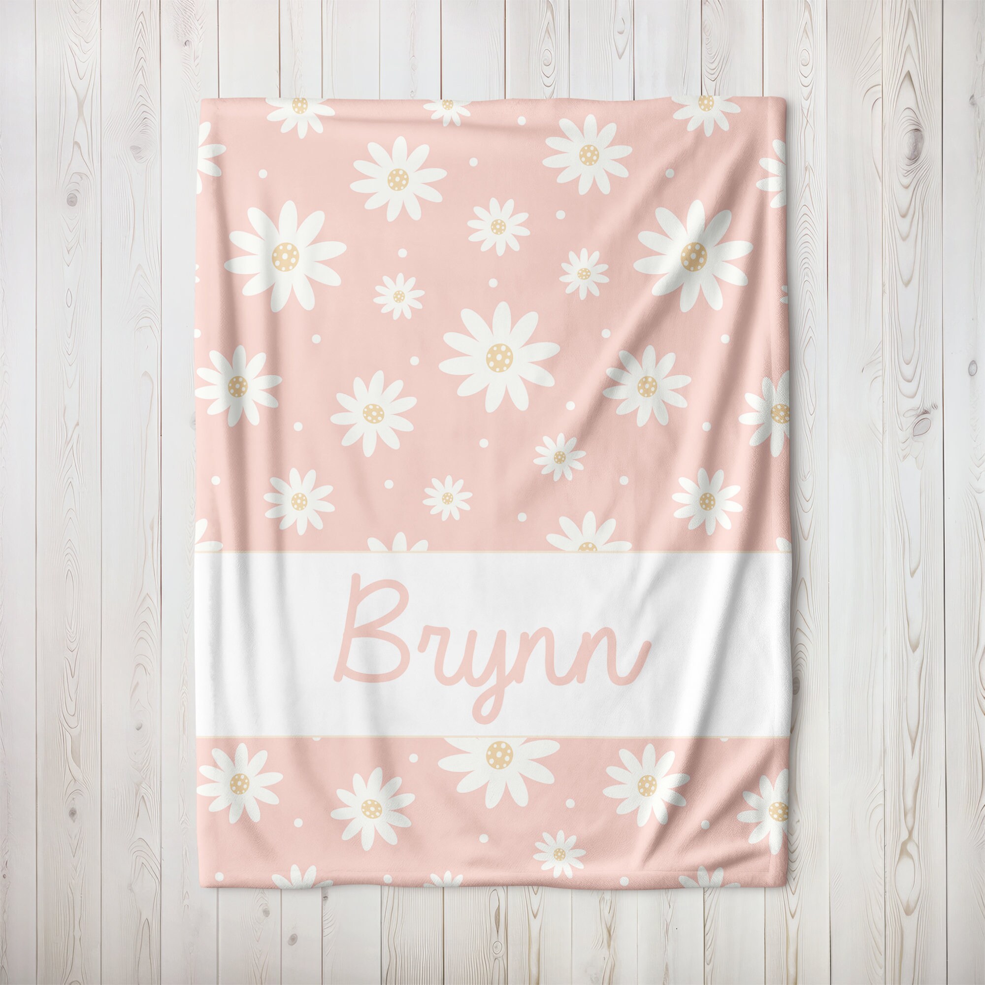 Personalized Daisy Blanket: Pink Minky Fleece Throw for Kids