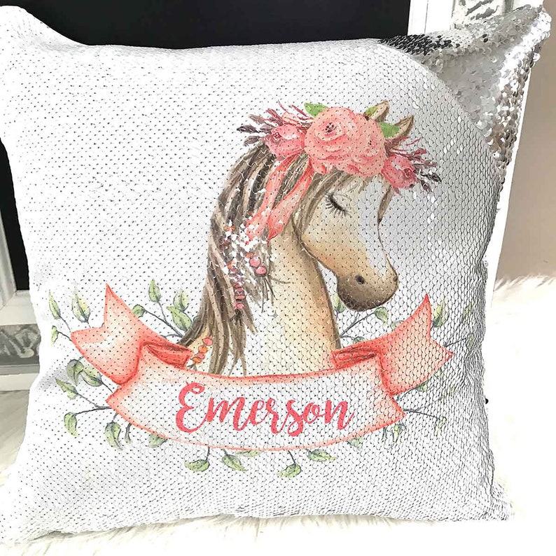 Personalized Horse Reversible Sequin Pillow Horse Gift for Etsy