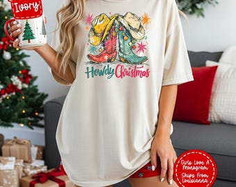 Comfort Colors Howdy Christmas Shirt: Retro Cowgirl Holiday Tee