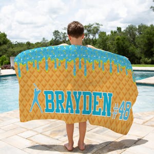 Ships Next Day Personalized Ice Cream Drip Baseball Beach Towel For Boys, Drip Beach Towel, Pool Towel,  Team Gift, Youth Baseball Gift