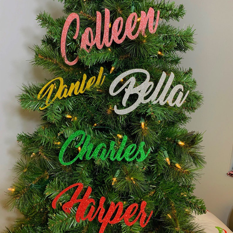Custom Name Ornament-Wood Ornament-Personalized Laser Cut Ornament-Christmas Tree Glitter Ornament-Christmas Decorations-Tree Decor image 2