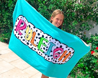 Personalized Dalmatian Dot Kids Beach Towel: Custom Name Bath Towel
