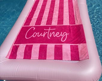 Cabana Stripe Preppy Personalized Beach Towel With Name