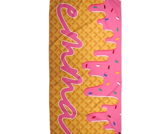 Personalized Ice Cream Drip Beach Towel Birthday Gift For Boys and Girls, Ships Next Day
