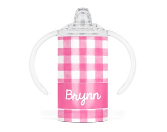 Gingham Personalized Tumbler: Custom Stainless Steel Toddler Cup