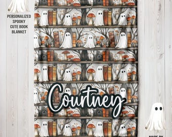 Personalized Cottagecore Ghost Blanket: Spooky Book Lover Throw