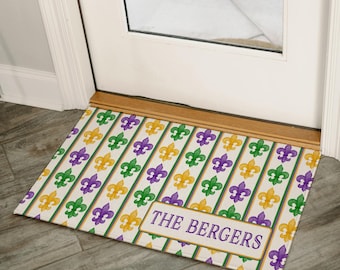 Personalized Fleur De LIs Mardi Gras Welcome Mat
