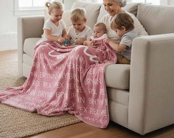 Personalized Grandparent Cozy Fleece Blanket with Grandkids Names available in sizes 50x60 and 60x80