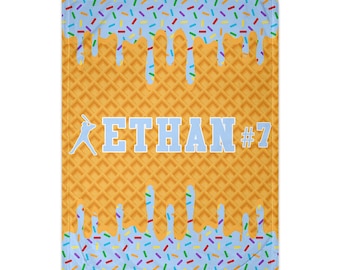 Personalized Baseball Blanket, Custom Ice Cream Drip Throw, Player Gift, Team Present, Ships Tomorrow