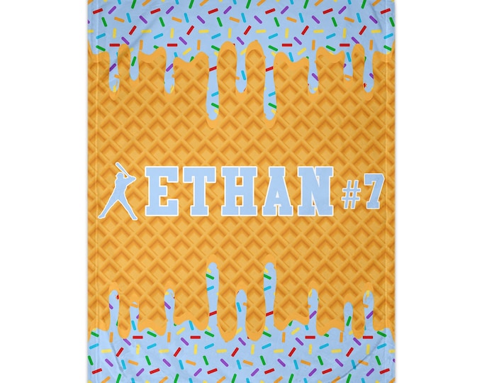 Personalized Baseball Blanket, Custom Ice Cream Drip Throw, Player Gift, Team Present, Ships Tomorrow