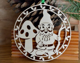 Woodcut Gnome ornament  Window, desk, tree ornament Laser cut garden Gnome decoration