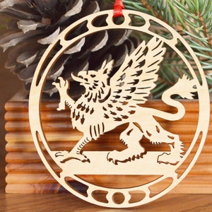 Griffin ornament wood-cut Griffon decoration woodcut Gryphon ornament image 1