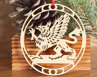 Griffin ornament wood-cut Griffon decoration woodcut Gryphon ornament