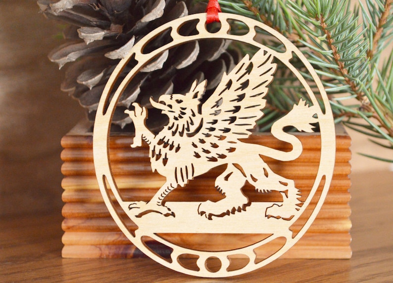 Griffin ornament wood-cut Griffon decoration woodcut Gryphon ornament image 1