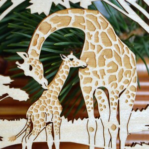 Wood Giraffe and giraffe calf ornament woodcut Giraffes decoration image 5