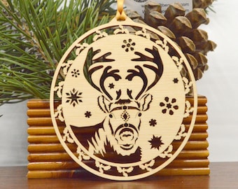 Christmas Reindeer wood Holiday ornament Wood cut Christmas ornament