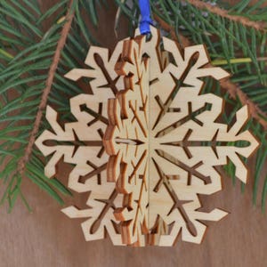 3D Snowflake Christmas ornament hanging or free standing Wood cut decoration