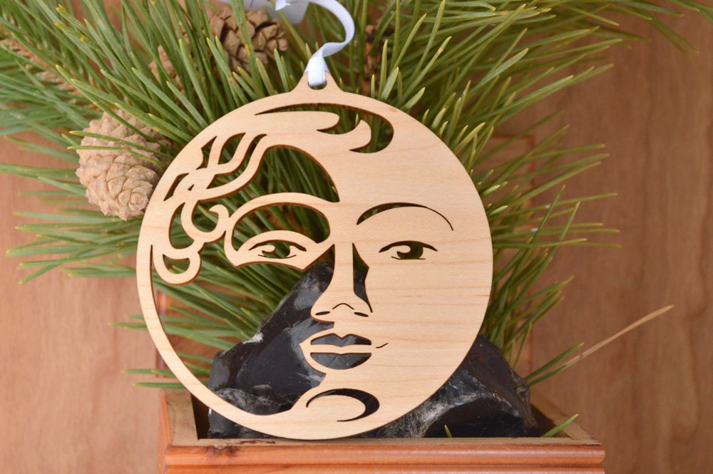 Moonface Ornament Wood Cut Decoration. Laser Cut Moon Face | Etsy