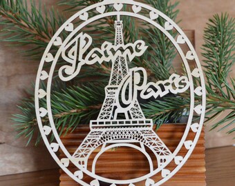 Eiffel Tower Ornament Wood cut Eiffel Tower Decoration J'aime Paris Ornament