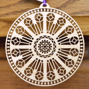 Laser Cut Wood Ornament: Rose Window Geometric Design