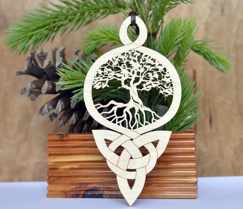 Tree of Life Celtic Trinity knot ornament woodcut tree of life Etsy