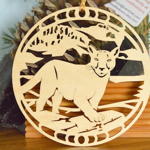 Cougar ornament wood-cut Mountain Lion decoration North American puma ornament