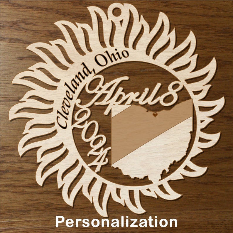 Ohio Total Solar Eclipse 2024 ornament wood cut decoration. Laser cut Ohio Solar Eclipse ornament Total Solar eclipse April 8, 2024 image 2